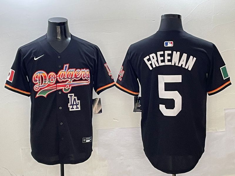 Men Los Angeles Dodgers #5 Freeman Black rainbow Nike 2025 MLB Jersey style 10->los angeles dodgers->MLB Jersey